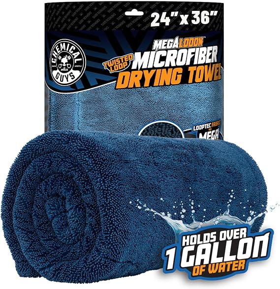 Chemical Guys, Megalodon Twisted Loop Microfiber Drying Towel, 24 x 36 in | Twisted-loop microfiber holds more water than standard towels, ultra-plush and gentle for drying the whole car