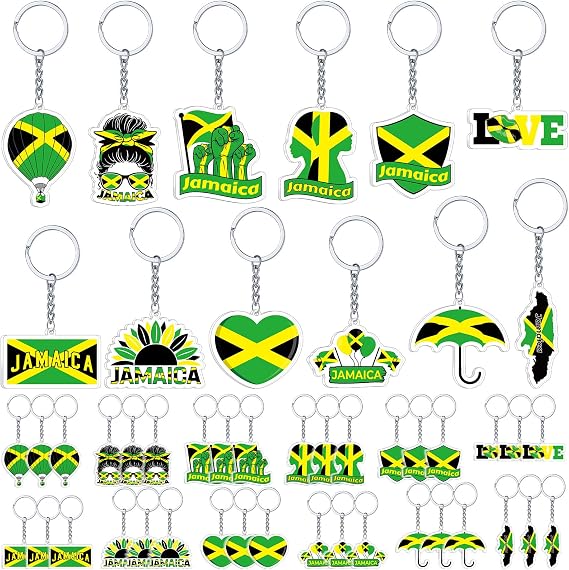 Liliaafar 36 Pcs Jamaica Flag Keychains Souvenirs Gifts Bulk | Jamaican Themed Party Decorations Supplies Jamaican Party Favors for Holiday Heritage Culture Day Family Reunion Gathering