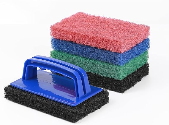 Griddle Cleaning Kit ,6 Pcs Grill Scrubber,Heavy Duty Griddle Scrubber Scouring Pad ,Cleaning Pads and Sturdy Ergonomic Handle,Easy Clean on Hot or Cold Surfaces