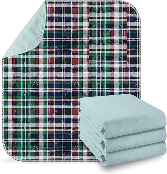 4 Pack - 34x36 Plaid Waterproof Reusable Incontinence Underpads/Washable Incontinence Bed Pads - Great for Adults, Kids and Pets