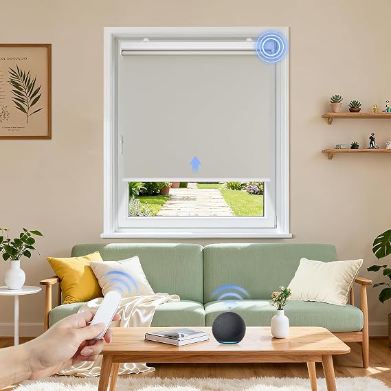 Grandekor Smart Motorized Blinds Compatible with Alexa |Beige 23Wx72H