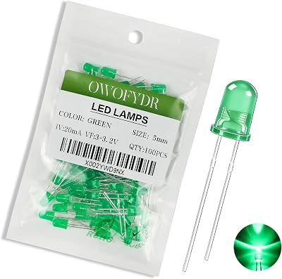 100pcs 5mm Green LED Diode Lights diffused lamp Color Lens Round DC 3V 20mA Bright Lighting Bulb Lamps Electronic Component Indicator Light Emitting diode