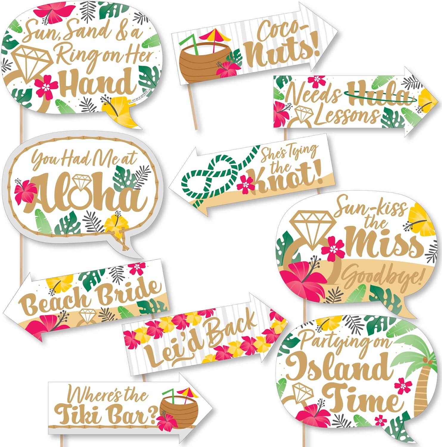 Big Dot of Happiness Funny Last Luau - Tropical Bachelorette Party and Bridal Shower Photo Booth Props Kit - 10 Piece