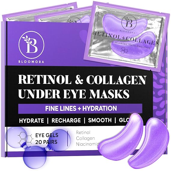 BLOOMORA Retinol & Collagen Under Eye Patches (20 Pairs) - Dark Circles & Puffy Eyes Care - Eye Care Mask for Puffiness, Fine Lines, and Wrinkles