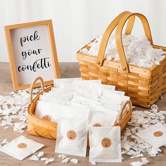Wavwavw 103 Pcs Wedding Confetti Dried Hydrangea Flower Petals,White | Biodegradable Throwing Packs with Stickers, Dried Petals in Confetti Bags for Toss, Valentines Day Decor, Eco-friendly