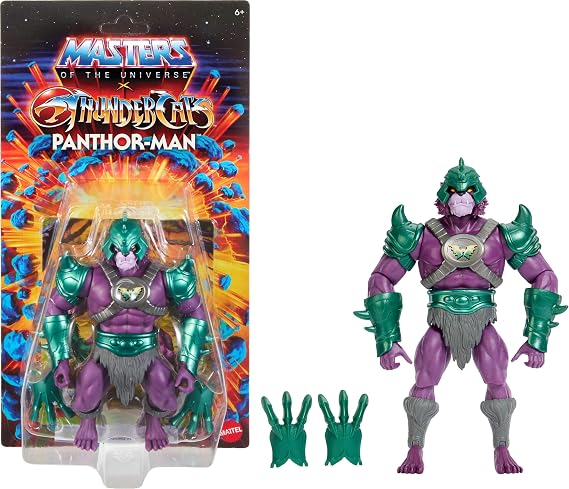 Masters of the Universe Origins & Thundercats Action Figure, Panthor Man Toy, 1980s TV Crossover, 5.5 Inch Posable with Battle Claws, Collector Card