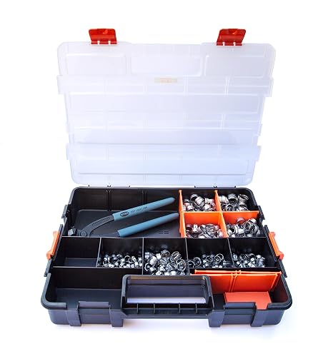 Oetiker Clamp Assortment Case, Oetiker Stepless® Ear Clamps, Single Ear Hose Clamps (400 Pack (11/32" - 11/16"), With Pincers)