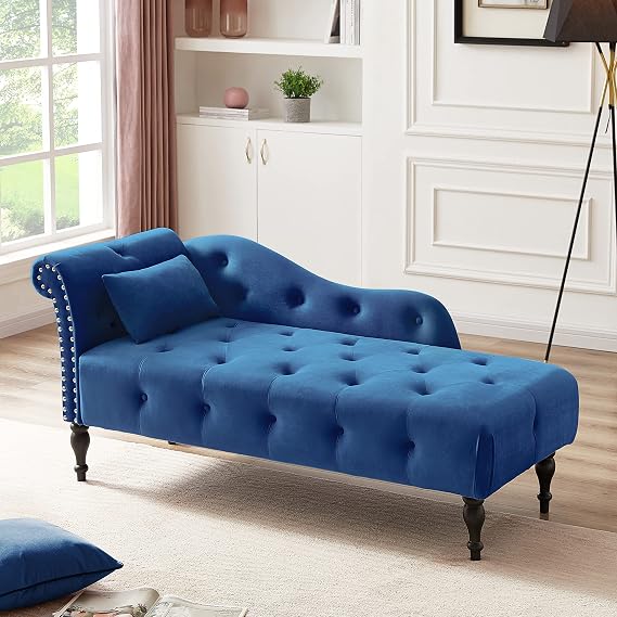 Yoglad Accent Recliner Bench, Upholstered Ottoman with Button-Tufted Bench Footrest for Living Room Bedroom (60 Inch Chesterfield, Blue, Velvet)