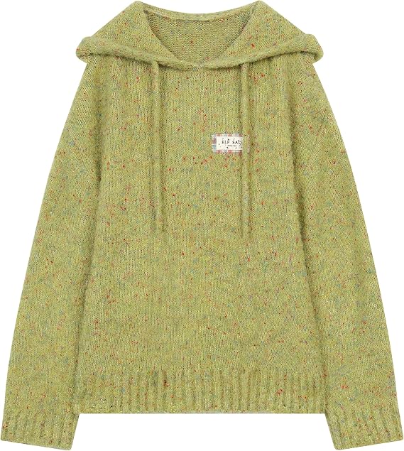 Womens Hooded Pullover Sweaters Colorful Knit Yarn Loose Fluffy