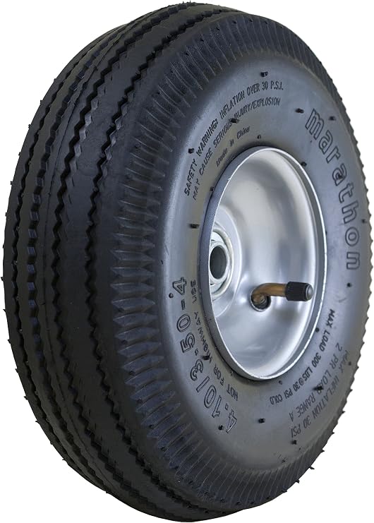 Marathon 20010 Pneumatic 4.10/3.50-4 Tire and Wheel Assembly, Replacement Hand Truck and Utility Tire