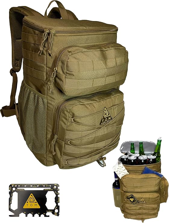Cooler Backpack, Tactical, Insulated. Heavy Duty, Extra Large, Leak Proof for Hiking, Camping, Beach. Bonus, Credit Card Multi Tool Included