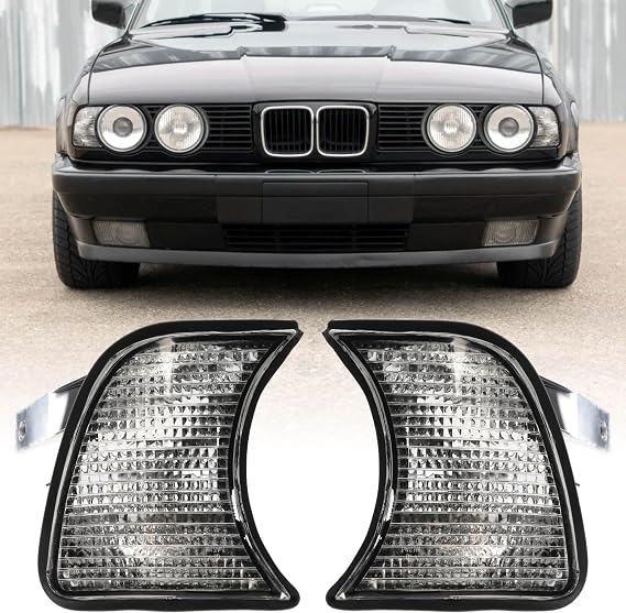 USR 89-96 E34 5-Series Corner Turn Signal Lights Front Turn Signal Lamps (Left + Right) - Compatible with 1989-1996 BMW 5 Series E34 Sedan and Wagon All Models like 525, 530, 540 & M5 (CLEAR LENS)