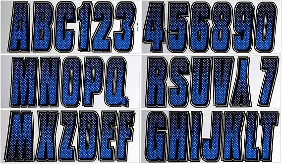Hardline Products USA Series 300 Factory Matched 3-Inch Boat Registration Numbers & Lettering Kit Blue/Black Carbon Fiber Style UV Rated Marine Vinyl Decals for Boats, PWC, Pontoons