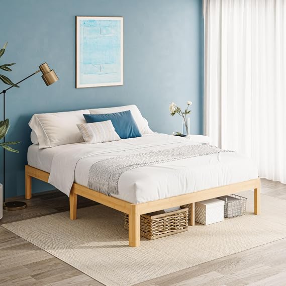 Bamboo Wood King Size Bed Frame with Metal Slats Support, Platform King Bed Frame, Easy to Install, Noise Free, Sturdy, 35.5 cm High