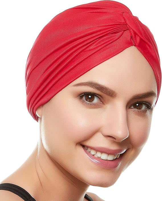 Beemo Womens Bathing Turban - Pleated Cap - Soft Comfortable Stretch Polyester Head Cover Protects Hair from Sun Versatile Use Swimming Lounging Sleeping and More