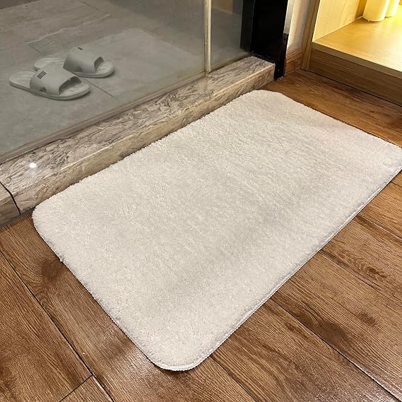 Luxury Microfiber Bathroom Rug, Non Slip Water Absorbent Bath Mat, Plush Thick Floor Mat for Bathroom, Shower, Tub (Cream)