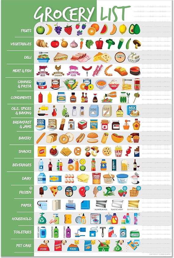 Visual Grocery List Magnet Pad for Fridge - Shopping List Magnetic Note Pad For Fridge - 6 x 9" - 50 Sheets - Meal Planner, To Do List Notepad, Weekly Planner Menu & Memo Pad - Gifts for Mom, Kids