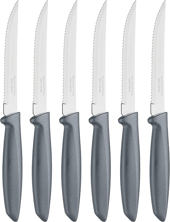 Tramontina Kitchen Knives Set of 6, Serrated Fruit Tomato Cooking Knife, Vegetable Chopper Peeler, Stainless Steel, Multipurpose, Pointed Tip, Grey, 23498654