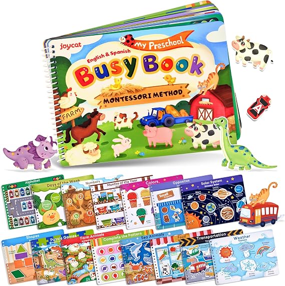 JoyCat Preschool Busy Book for Toddlers Ages 3-5, English and Spanish