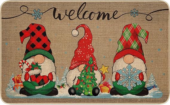 Mudder Gnome Christmas Entry Doormat 28 x 17 Inch, Outdoor Front Door Welcome Mat, Rubber Back Non Slip Hose Washable Winter Decor Mat for Entryway Porch Garage(Classic Style)