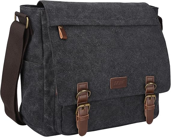 S-ZONE Men's Messenger Bag Crossbody Shoulder 14-17.3Inch Laptop Vintage Canvas Briefcase Satchel for Work School Traveling Daily Use Multiple Pocket