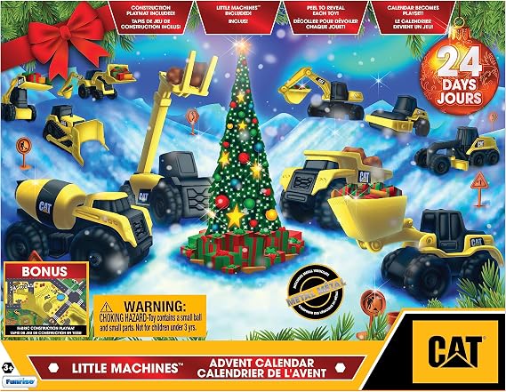 CAT Construction Toy Little Machine Advent Calendar 24 Small Vehicles Play Mat Diecast Dump Truck for Ages 3+