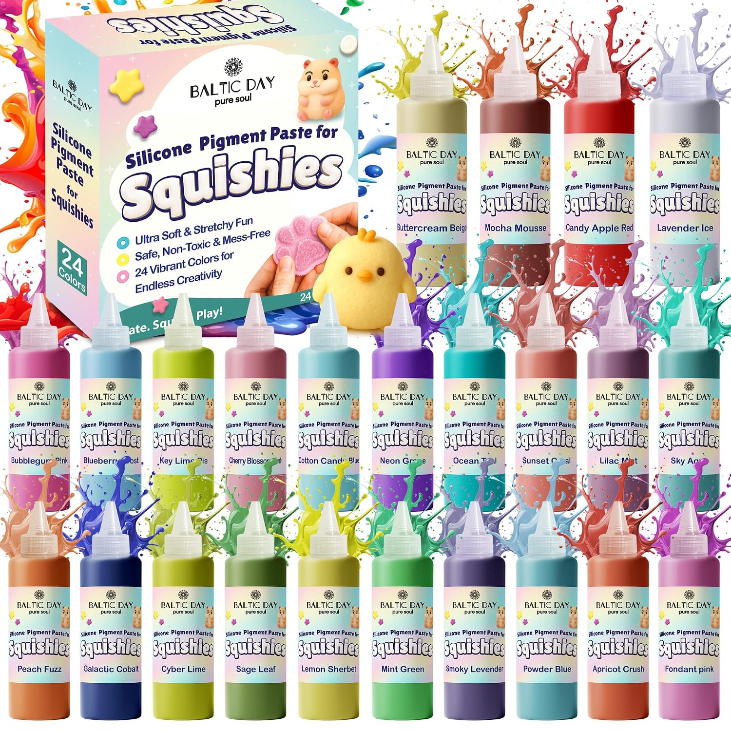 Silicone Pigment Dye Paste for Squishies, 24 Opaque Pigment Paste for Silicone Rubber Mold Making, Vibrant Color for Squishy Maker Coloring, Molding & DIY Crafting