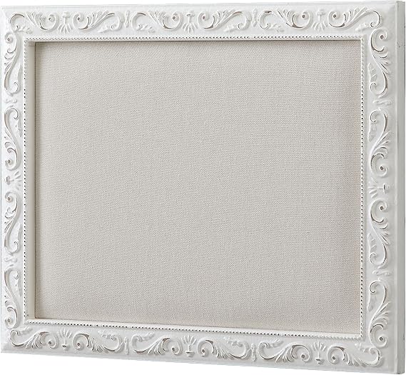 SOFE Small Linen Bulletin Board - White Wood Framed Memo Board 16 13 | Rustic Fabric Covered Bulletin Boards for Wall - Cute Pin Boards for Home Kitchen Office - Message Notice Photo Display