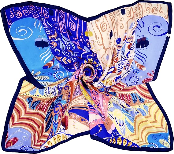 TONY AND CANDICE Women's Graphic Print 100% Silk, Silk Scarf Square, 33X33 Inches
