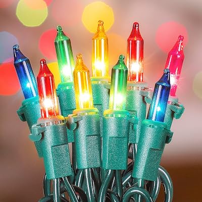 Clear Christmas Lights Green Wire 100 Count 23Feet Incandescent Bulb Mini String Lights for Indoor Christmas Tree Garland Birthday Holiday Party Wedding,Halloween Decor, Multi Color