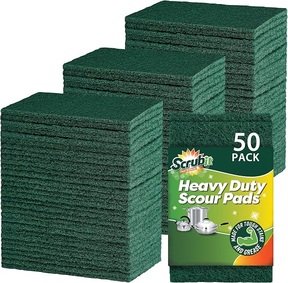 SCRUBIT Scouring Pads - Heavy Duty Scrub Pads for Cleaning Dishes - Non-Scratch - Reusable - Green (50, Green)