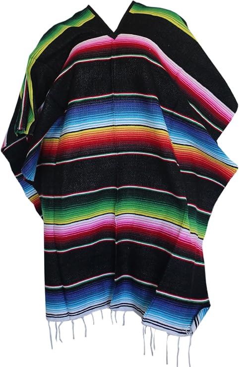 Del Mex (TM) Mexican Serape Poncho Pancho Adult Costume (Black)