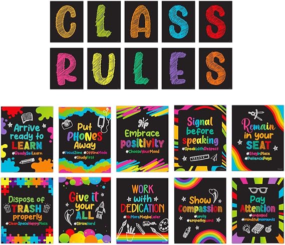 Decorably 20 Chalkboard Class Rules Classroom Decorations Middle School