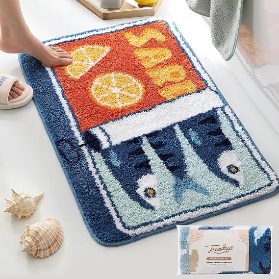 TRUEDAYS Sardine Bath Mat, Cute Bath Mat for Bathroom 20x30 Inch, Blue