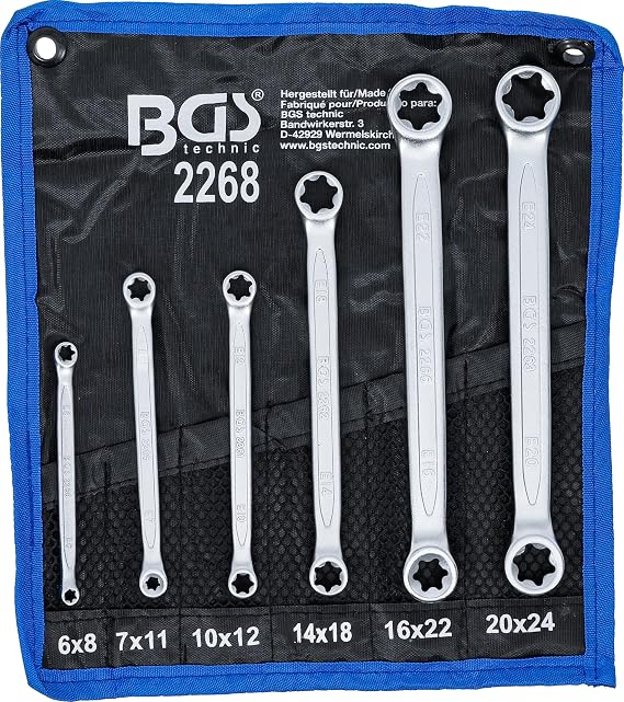 BGS 2268 | Double Ring Spanner Set with E-Type Ring Heads | E6 x E8 - E20 x E24 | 6 pcs.