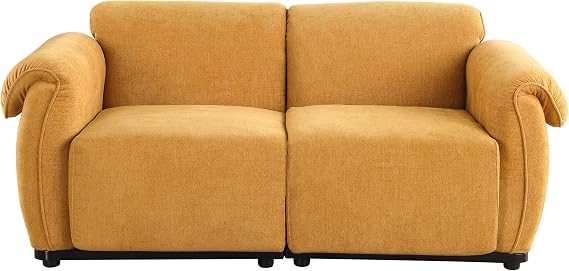 Modern Loveseat Sofa for Small Spaces, 68.5" Modular Chenille Couch with Iron Frame, Compact Apartment Seating with High-Density Foam, Easy Assembly, Grey Green Yellow (Yellow)