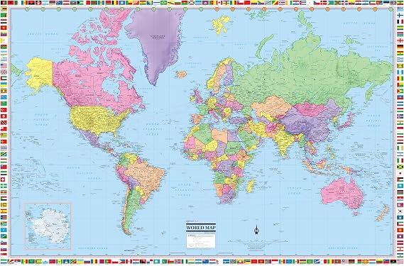 Cool Owl Maps World 3D Wall Map Political with flags, Poster Size (36"x24"), Rolled Paper
