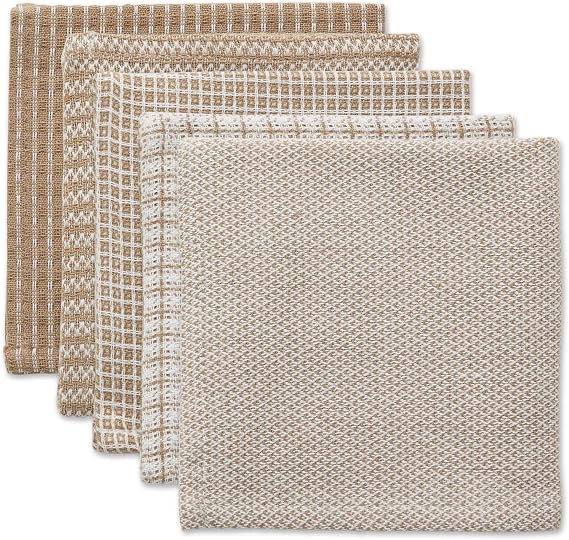 DII Everyday Kitchen Assorted Dishcloth Set of 5, 12x12, Stone