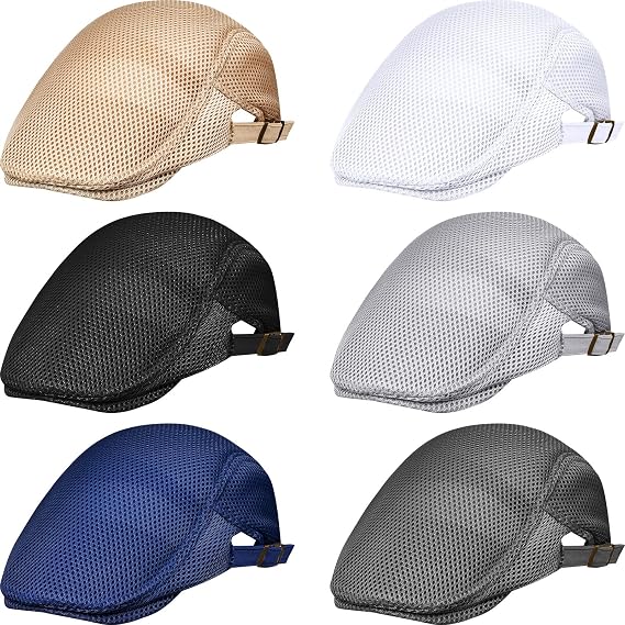 Geyoga 6 Pcs Men's Flat Cap Newsboy Hat Adjustable