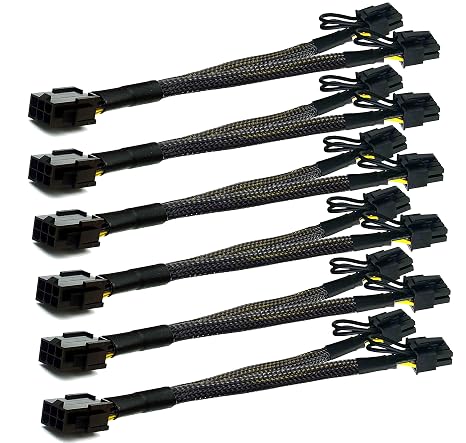 PCI-e 6 Pin to Dual PCIe 8(6+2) Pin Graphics Card PCI Express Power Adapter GPU VGA Y-Splitter Extension Cable Mining Video Card Sleeved Power Splitter 9 inches 18 AWG 6 Pack + Bonus