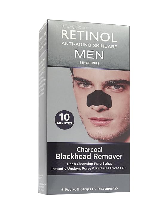 Retinol Mens Charcoal Blackhead Remover The Original Anti-Aging Peel-Off Cleansing Pore Strips Unclogs Pores & Lifts Out Deep-Down Dirt, Oil & Blackheads In Just 10 Minutes