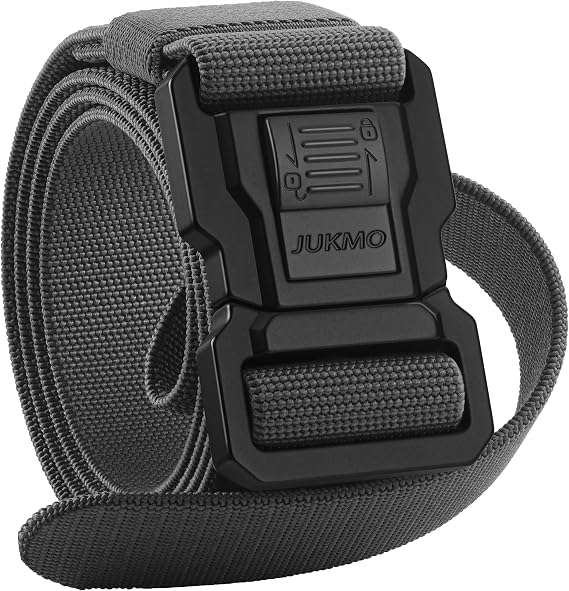 JUKMO Men's Tactical Belt with Lock, Military Work 1.5" Stretch Nylon Web | Quick Release Belt with Heavy Duty Seatbelt Buckle