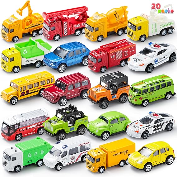 JOYIN 20 Piece Pull Back City Cars and Trucks, Die Cast Metal Toy Car Model Vehicle Set, Kids Play Vehicles Car Set, Toddlers Toy Cars Early Educational Toys Gifts for 3 4 5 6 7 8 Year Old Boys Girls