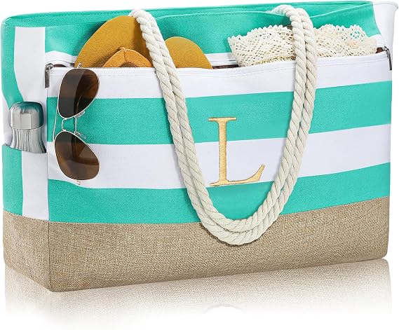 YOOLIFE Initial Beach Bag Waterproof Tote, Gifts for Women Her Birthday