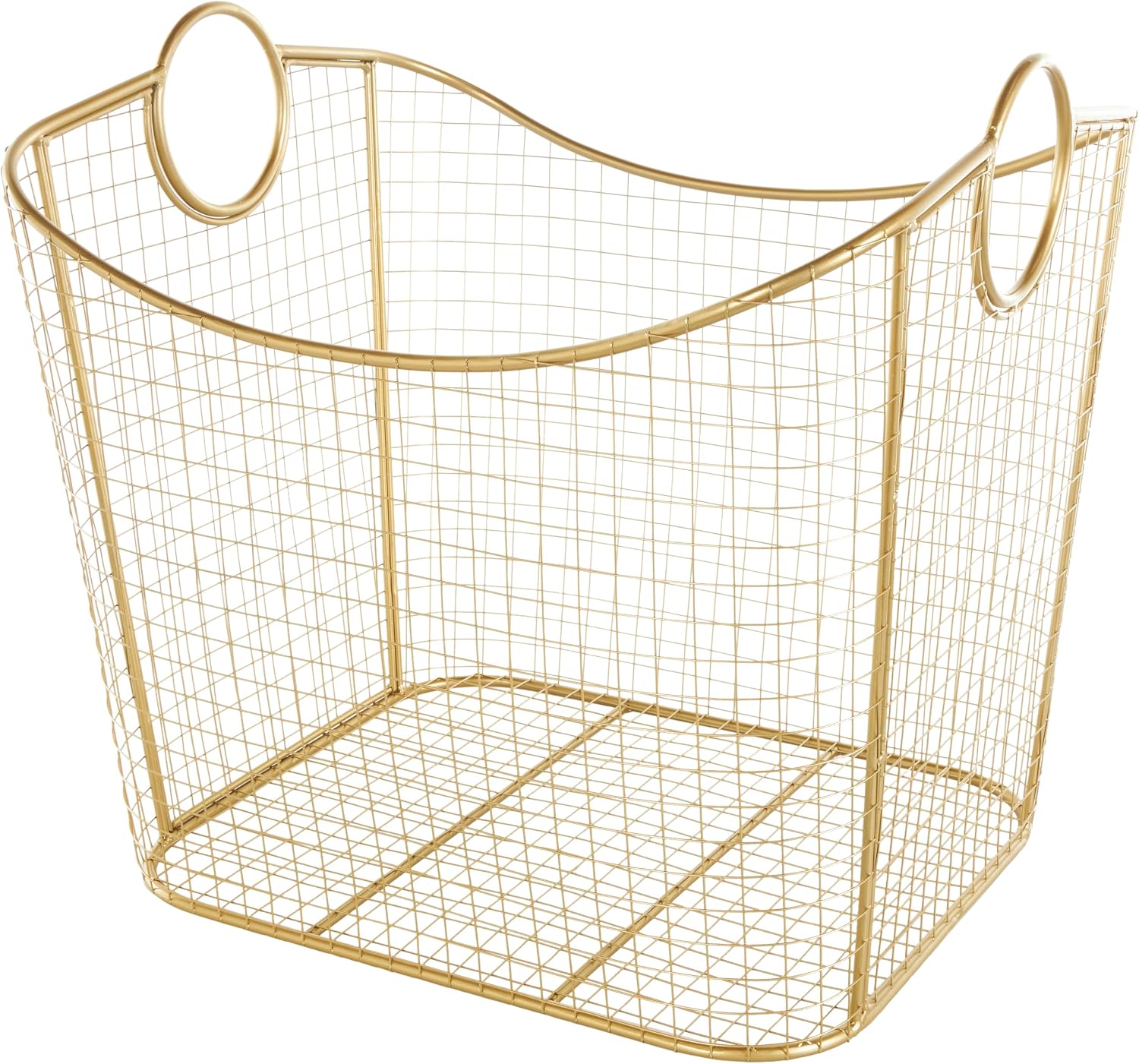 Deco 79 Metal Decorative and Functional Storage Basket Deep Basket Organizer with Round Handles, Basket for Storage 20 x 18 x 19, Gold