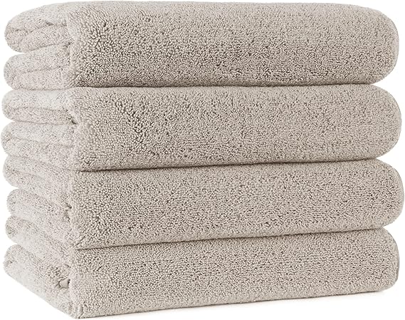 POLYTE Microfiber Quick Dry Lint Free Bath Towel, 57 x 30 in, Pack of 4 (Beige)