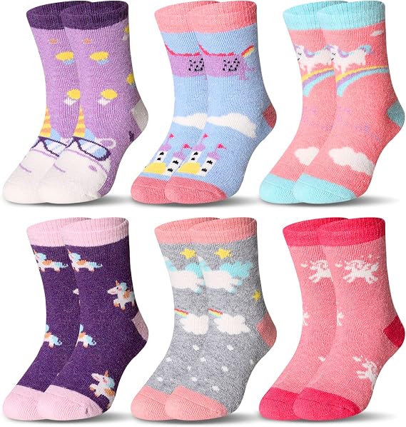 Eocom Kids Wool Socks For Boys Girls Warm Hiking Thermal Winter Cozy Soft Thick Toddlers Crew Boot Socks 6 Pairs