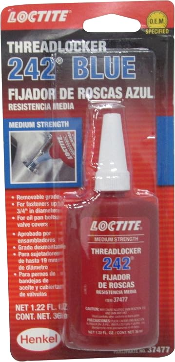 Loctite 492140 Thread Locker, Blue 242, 36 ml Bottle, Each