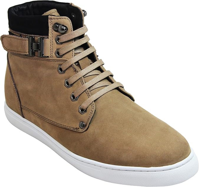 CALTO Men's Invisible Height Increasing Elevator Shoes - Nubuck Leather Lace-up Fashion Sneakers - 2.6 Inches Taller