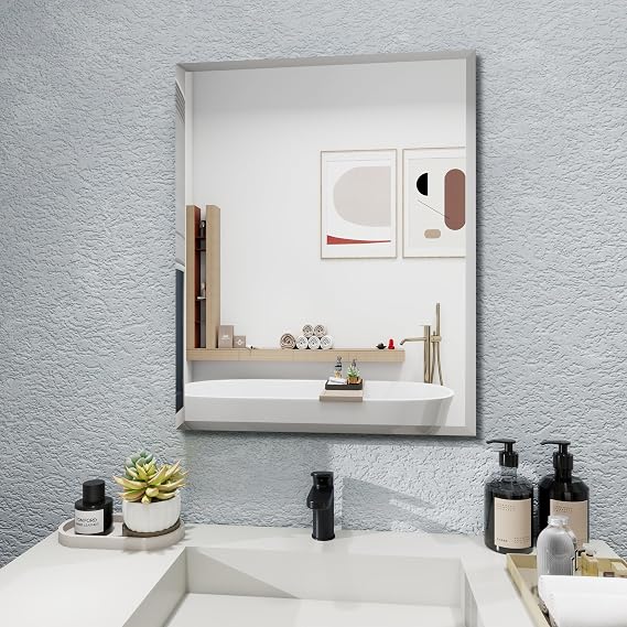 Rectangular Beveled Bathroom Mirrors, 20X30 inch Beveled Bathroom Mirror, | Frameless Mirrors for Bathroom,bedroom/wall/makeup area/cloakroom, hung horizontally or vertically.